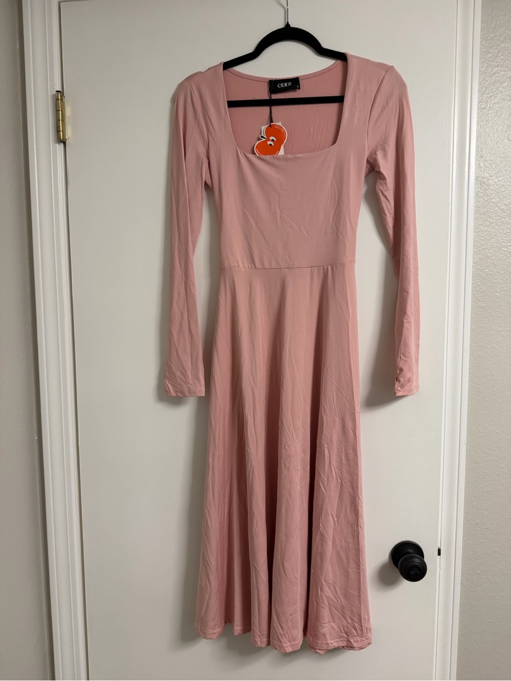Cider Long Sleeve Square Neck Midi Dress - Dusty Blush